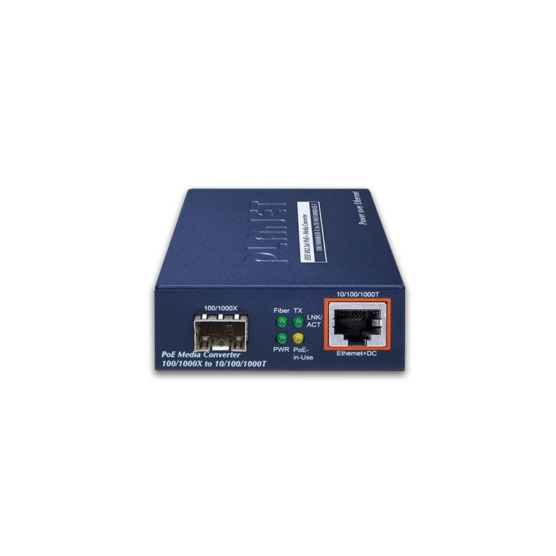 Mediaomvandlare RJ45 till Fiber, RJ45 10/100/1000Mbit, SFP-modul 100/1000Mbit, PoE+