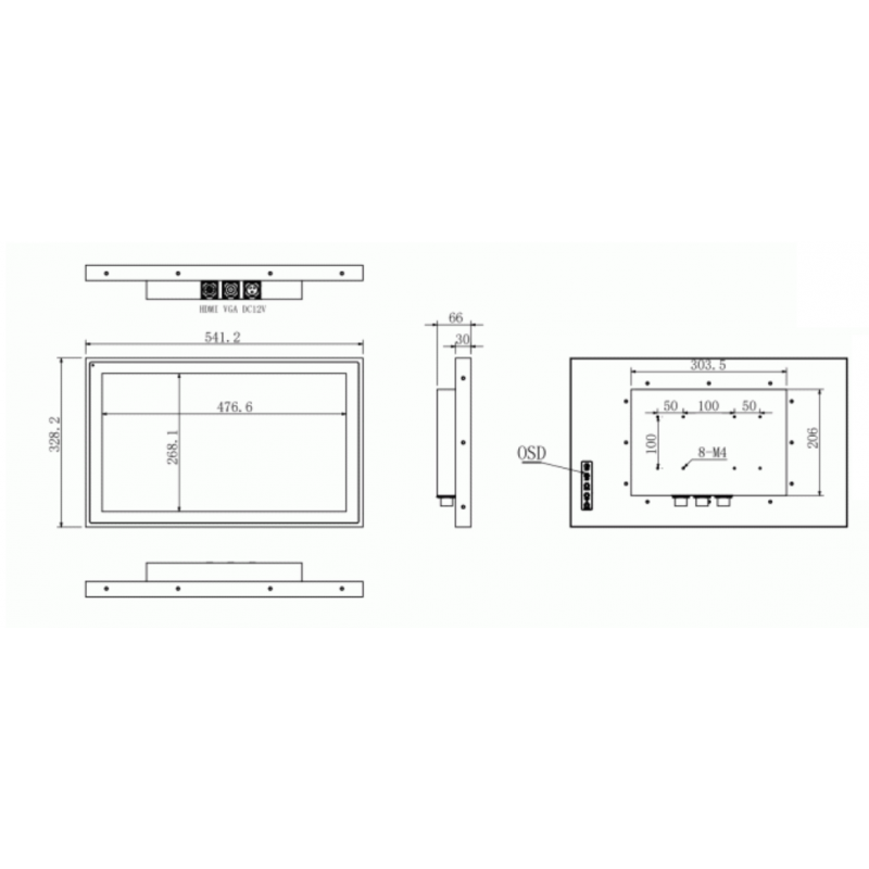 21,5 IP67 vattentät monitor - 1000 nits ljusstyrka, Vesa, utomhus, Optical bonding