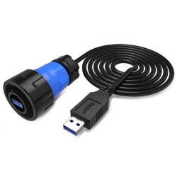 Vattentät USB3.0-kontakt med 0,5m kabel med USB A-hane, bajonettkontakt.