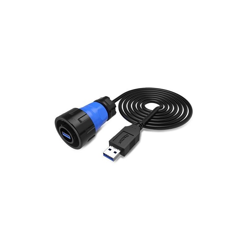 Vattentät USB3.0-kontakt med 0,5m kabel med USB A-hane, bajonettkontakt.