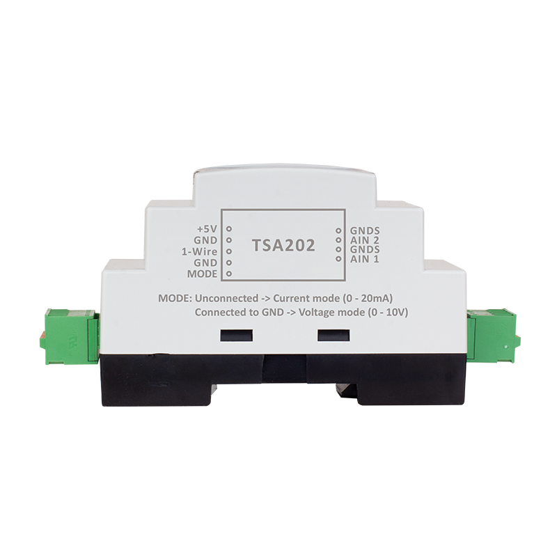 2 x 0–20 mA eller 2 x 0–10 V, 16 bitars upplösning, 1-trådsgränssnitt