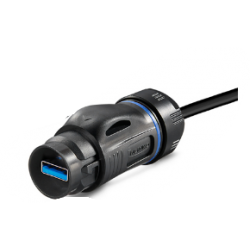 Vattentät USB 3.0-kabel med plastkontakt till USB 3.0-chassikontakt, snabbkoppling, 0,5 meters kabel