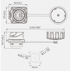 Vattentät RJ45 chassikontakt. IP67, 24 mm, fläns för 4 skruvar. RJ45 hona/hona. Snabbkoppling