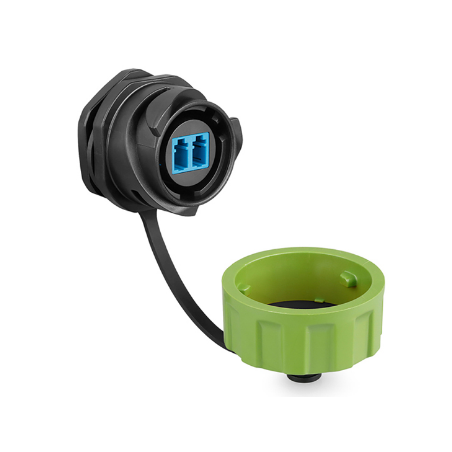 Vattentät LC-fiberchassikontakt, duplex. Snabbkoppling.