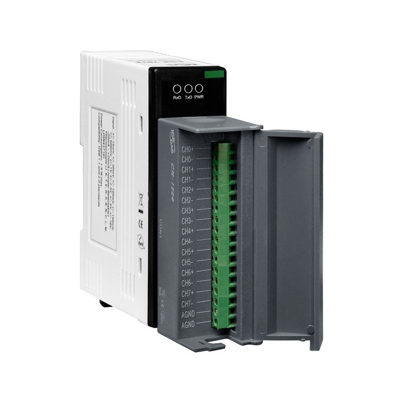 8 x stressing, current and temperature measurement is +/- 10V, 0-20mA, TC, 16bit solution