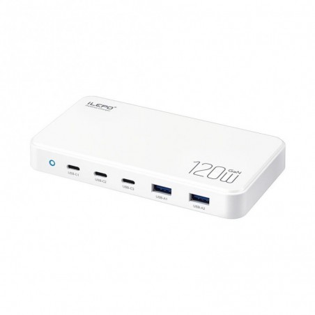 GaN PD USB-laddare 3 USB-C, 2 USB-A, 5 portar 120Watt snabbladdare