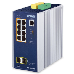 8-portars hanterad switch, 8 x 10/100/1000 Mbit RJ45. Fiber, 2 x 100/1000/2500 Mbit SFP-kortplats, PoE+, tidssynkronisering