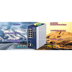 8-portars hanterad switch, 8 x 10/100/1000 Mbit RJ45. Fiber, 2 x 100/1000/2500 Mbit SFP-kortplats, PoE+, tidssynkronisering