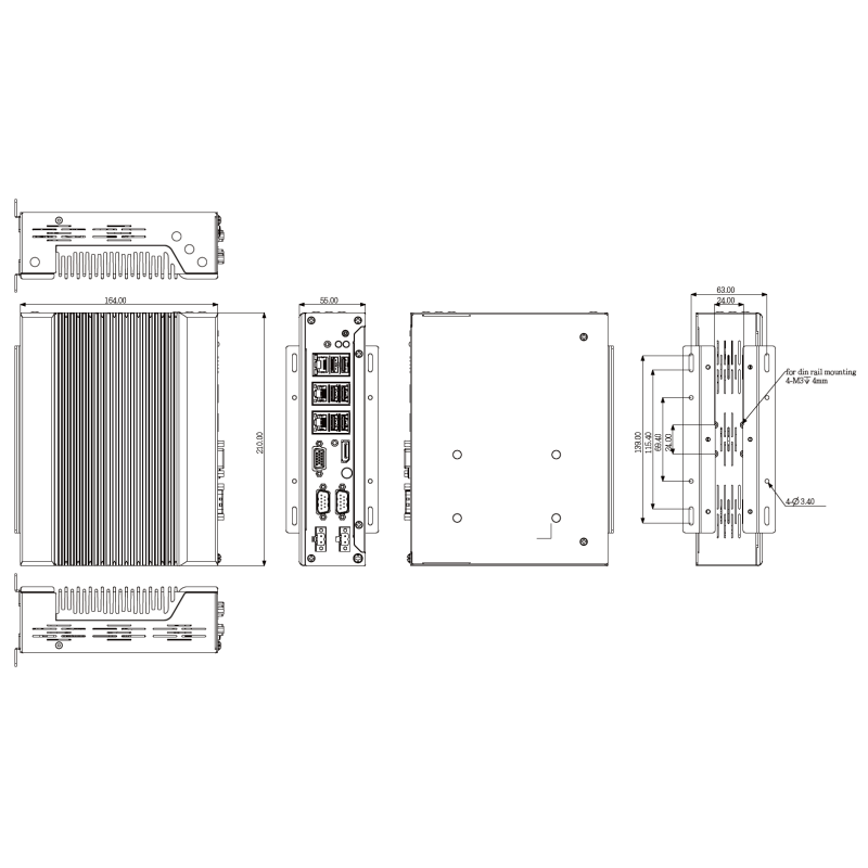 Embedded PC Fanless  14th/13th/12th, i5, i7, RS232, RS422, RS485, 8xUSB, 3xLAN, HDMI, DP, DIN-moount, DC 12~24V