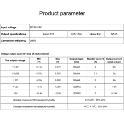 PICO-strömförsörjning 200W ATX PSU P4-ingång 16~24Vdc fläktlös