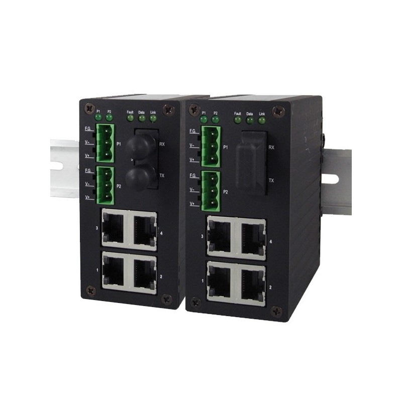 5 ports switch 4 x 10/100Mbit RJ45 + 1 x ST Multi Mode, DIN - Unman...