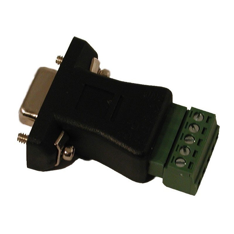 Terminal block with SUB-D DB9 FEMALE connector. Adapter with 5 screw terminals