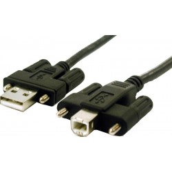 USB 2.0 cable, A male – B male with thumb screws for fastening, black, 2 m