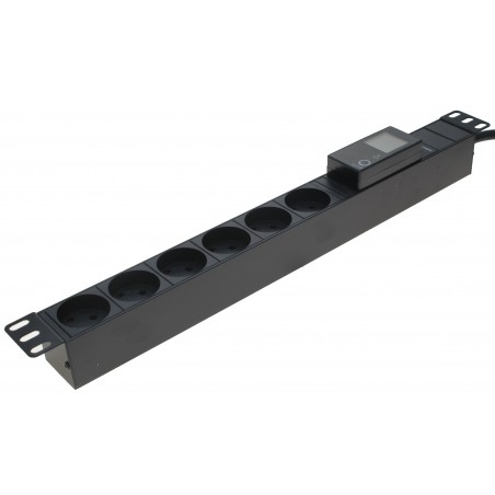 Grenuttak, 19" med 6 x DK uttag med jord, har strömmätare