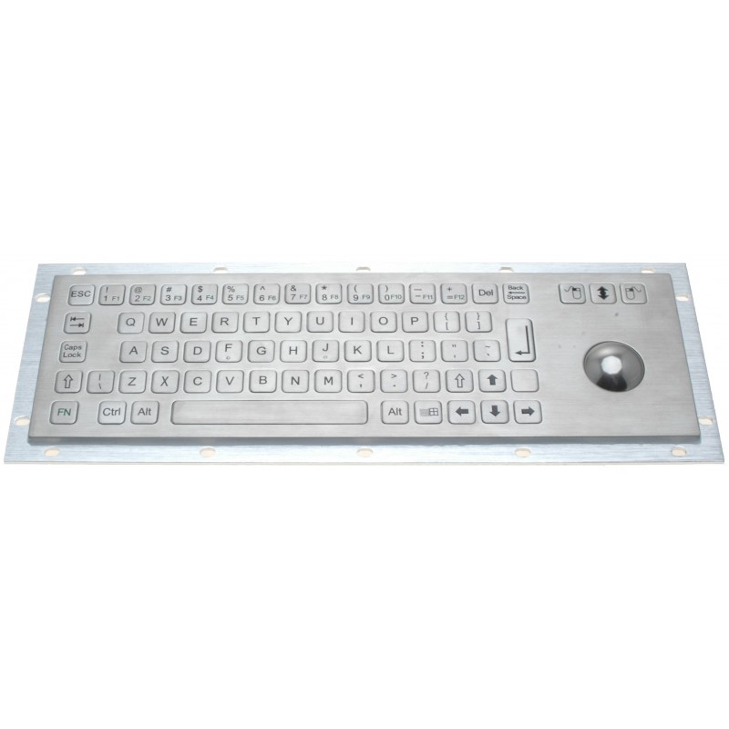 Industrial stainless steel keyboard with trackball for panel mounting