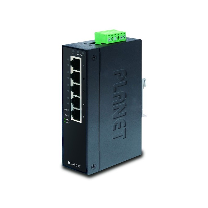 Icke-hanterad 5-portars Gigabit RJ45-switch -40 till 75°C, redundant DC