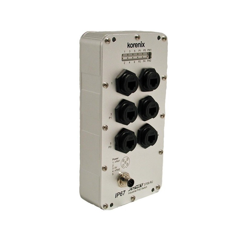 IP67 Unmanaged 6-Port Switch - 10/100 RJ45, 12-48VDC