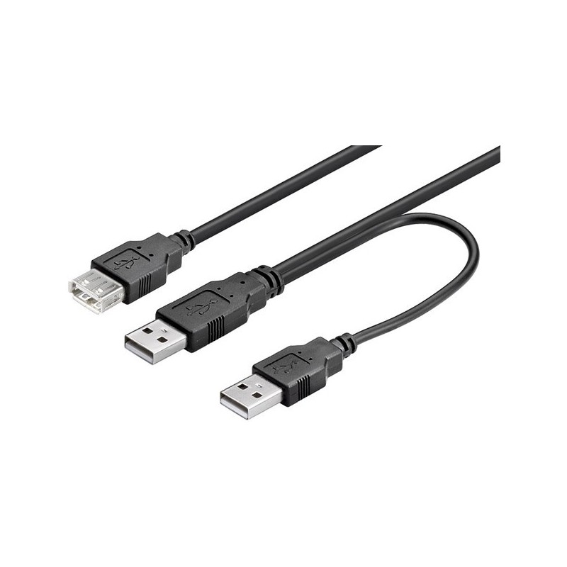 Short USB extension cable with 2 x A male - A female, 30cm suitable for additional supply from the USB port