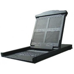 19” 1U udtræk-konsol med 14” quad monitor, tastatur, touchpadforKey...