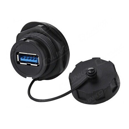 Vattentät USB3.0 A-A och-hona honkontakt till chassit, IP68 väl försluten.