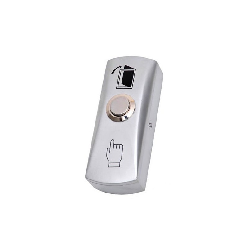 Exit button to access controls. Close contact by pressure. Aluminum housing and steel button