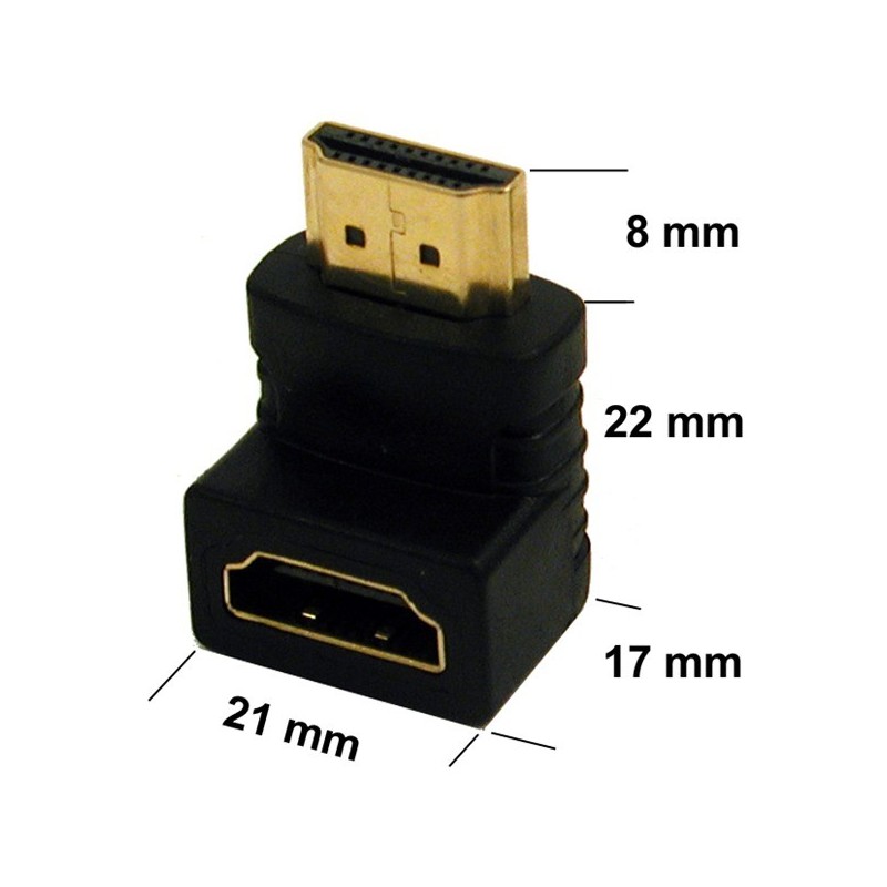 90º HDMI Angle Connector Adapter - Male to Female Gold Connector