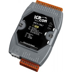 8 x power relay COM NO, 24VDC / 250VAC 5A, 1 x RJ45 Ethernet Modbus