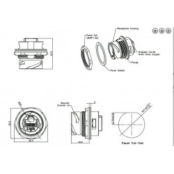 Vattentät RJ45-kontakt för chassifäste - IP68-klassad, (13/16"-UNEF28)