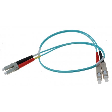Fiberkabel med 2 x LC og 2 x SC kontakt, multimode, OM3, DX, 50µm, 0,5 meter