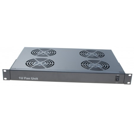 1U 19" fläktmodul utan termostat. Front-kontakt tilt ON/OFF av 4 st. fläkter