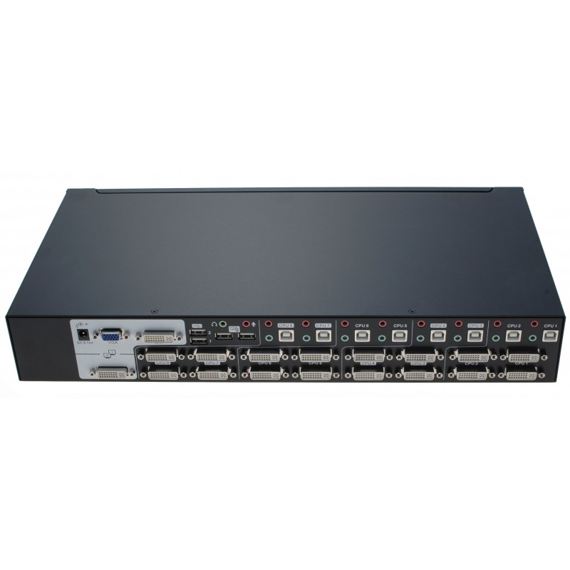 KVM omskiftiller till 8 pc'er med Dual DVI samtill lyd & USB