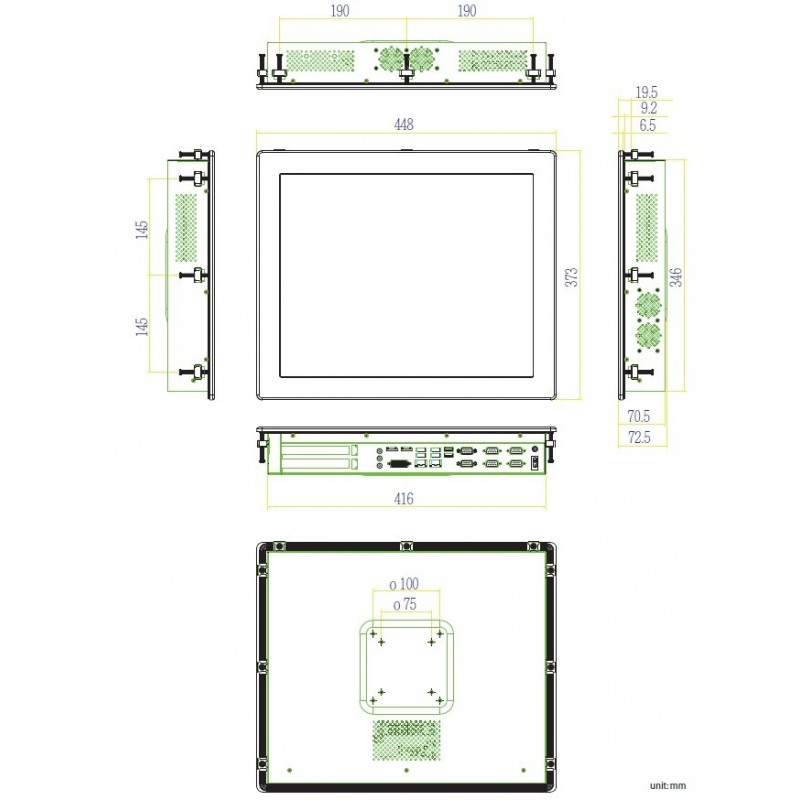 19\" Panel PC, Resisitve Touch, IP65 front, 6x COM, 6x USB, 6th Gen...