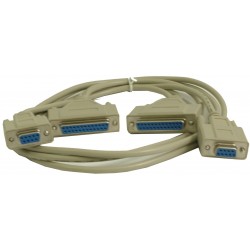 Universal null modem cable 2 x DB9 female / 2 x DB25 female 20 meters RS232 COM null modem cable