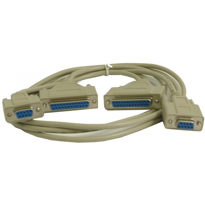 Universal null modem cable 2 x DB9 female / 2 x DB25 female 20 meters RS232 COM null modem cable