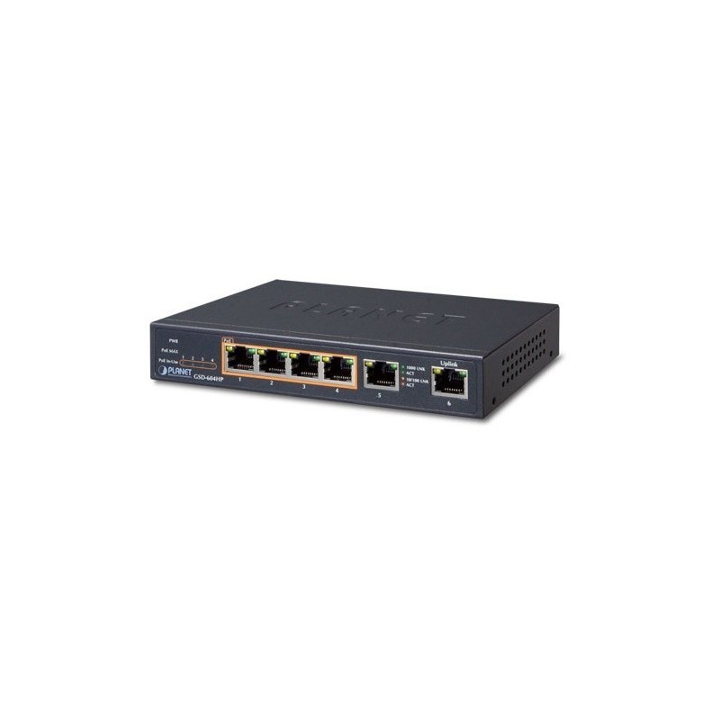 POE 6-ports switch 4 x 10/100/1000Mbit Gbit RJ45 + 2 upplänk