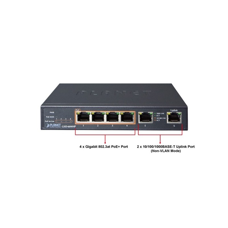 POE 6-ports switch 4 x 10/100/1000Mbit Gbit RJ45 + 2 upplänk