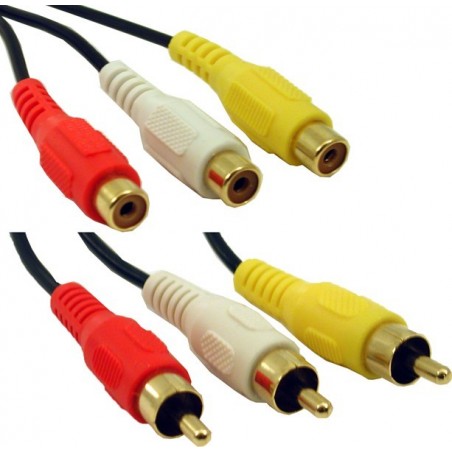Ljud- och videokabel, 3 x RCA hane - 3 x RCA hona , röd - gul - vit 5 meter