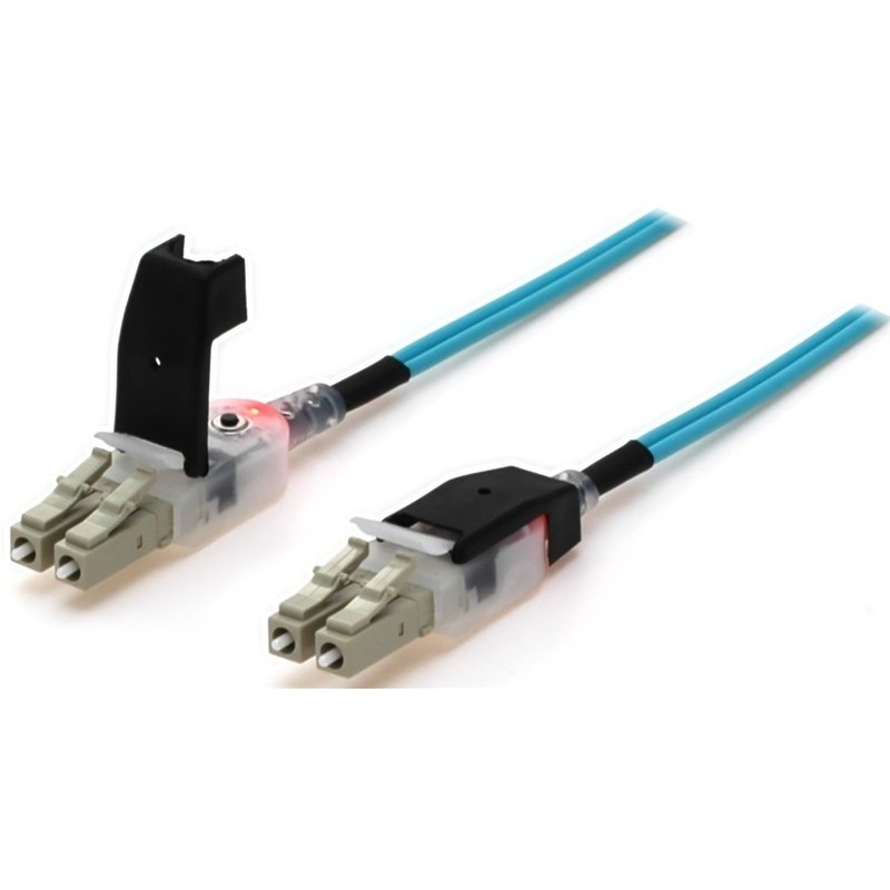 Fiber cable, LED light, Multi mode, LC-LC, 3m, 50 / 125my, OM3, Aqua, LSZH, Duplex