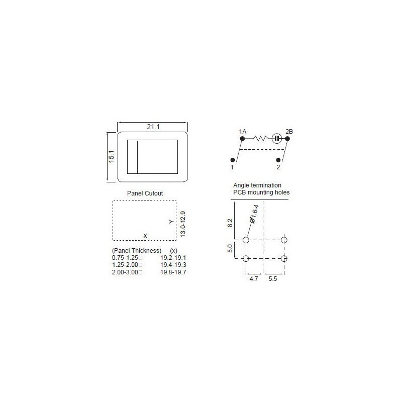 4-polig vippknappen 13 x 19mm / FRÅN 250VAC 6A AT omkopplare