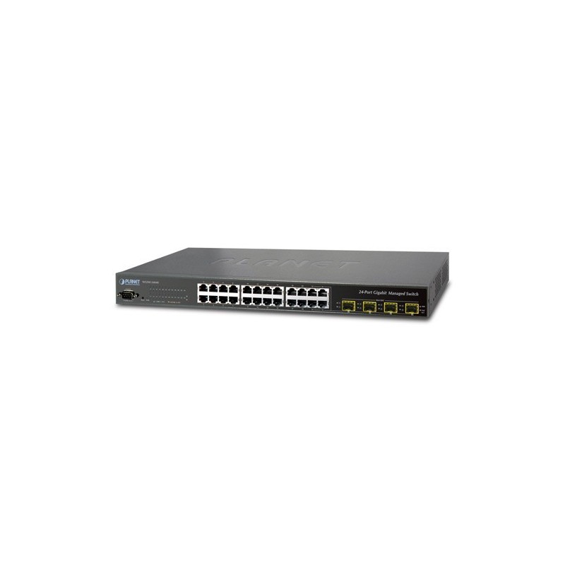 24 port managed switch 20 x 10/100/1000Mbit RJ45. Fiber 4 x 100/1000Mbit SFP