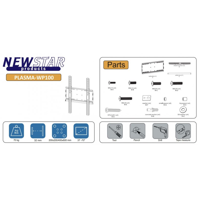 Wall bracket for TV tft flat screen 32-70" up to 70 kg