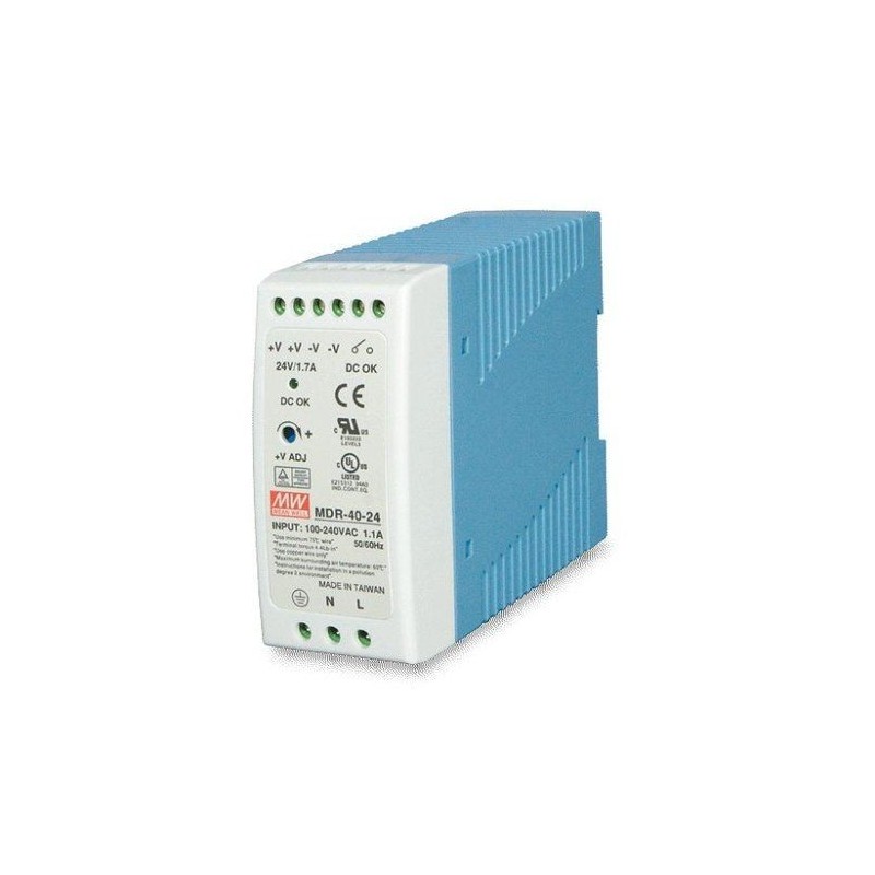 24VDC 1.7A Power Supply for DIN Rail, 100-240VAC Input