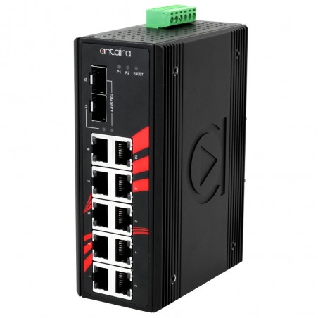 10 ports Industriel 10/100/1000Mbit switch + 2 x 10Gbit SFP slot, unhaneaged, Din-beslag, -40 - +60°C, 12 - 48VDC