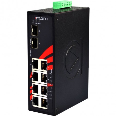 Antaira LNP-1002G-10G-SFP-24 - 8 Port Industriell 10/100 / 1000Mbit Switch - Binär Teknik AB
