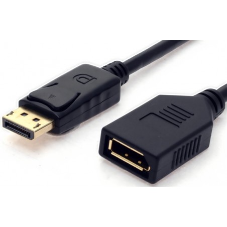 Displayport forlængerkabel version 1.2. DP hane til DP hona, mekanisk lås, AWG28, svart, 5,0m
