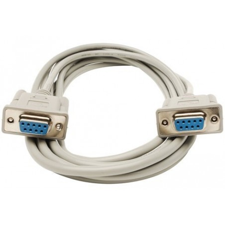 Nullmodem RS232 COM kabel med 2 x DB9 hona, 28 AWG, grå , 5,0m