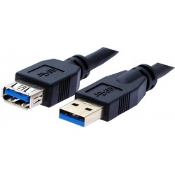 USB 3.0 extension cable, A male - A female, AWG28, black, 20m